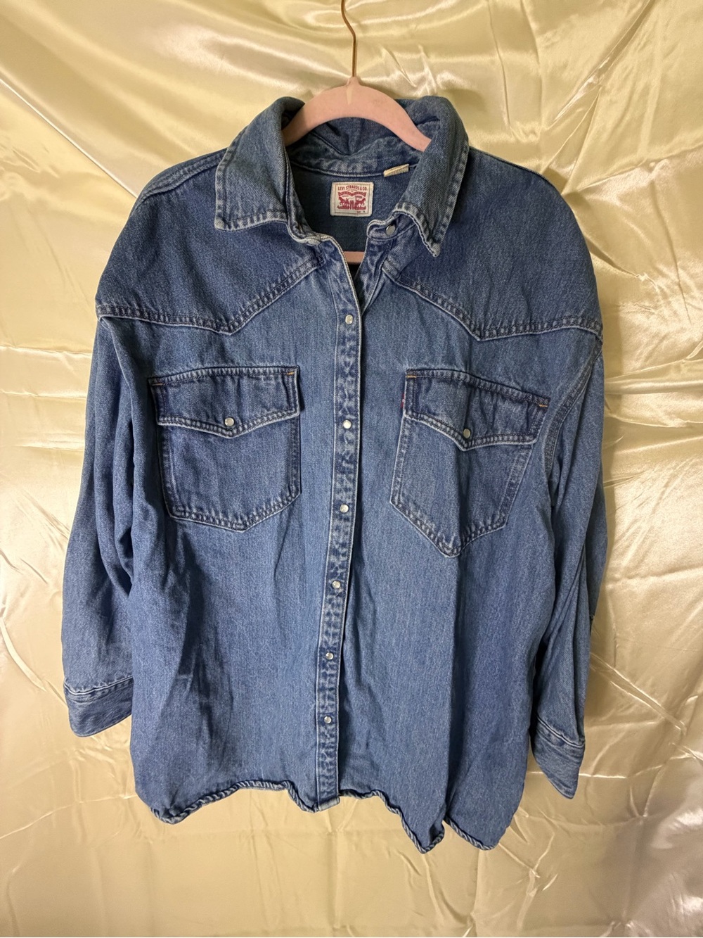Levis Western Denim Shirt Mens XL Blue Pearl Snap Cowboy 100% Cotton